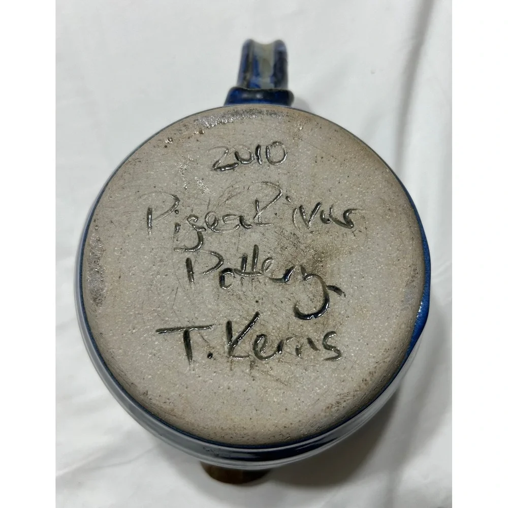 Pigeon River Pottery T Kerns Studio Art Pottery Blue Drip Glaze Pitcher